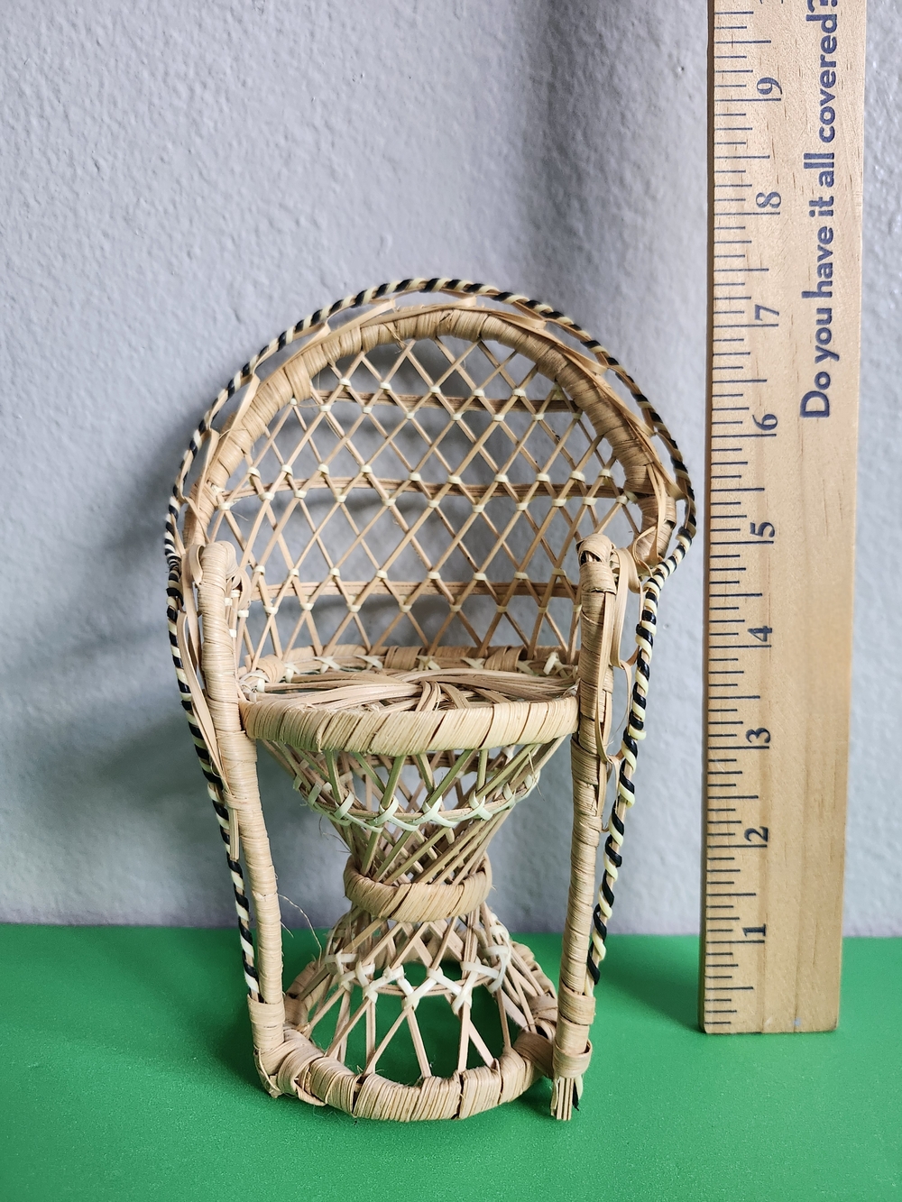 Vintage Boho Miniature Rattan Peacock Chair - Plant Stand or Doll Furniture